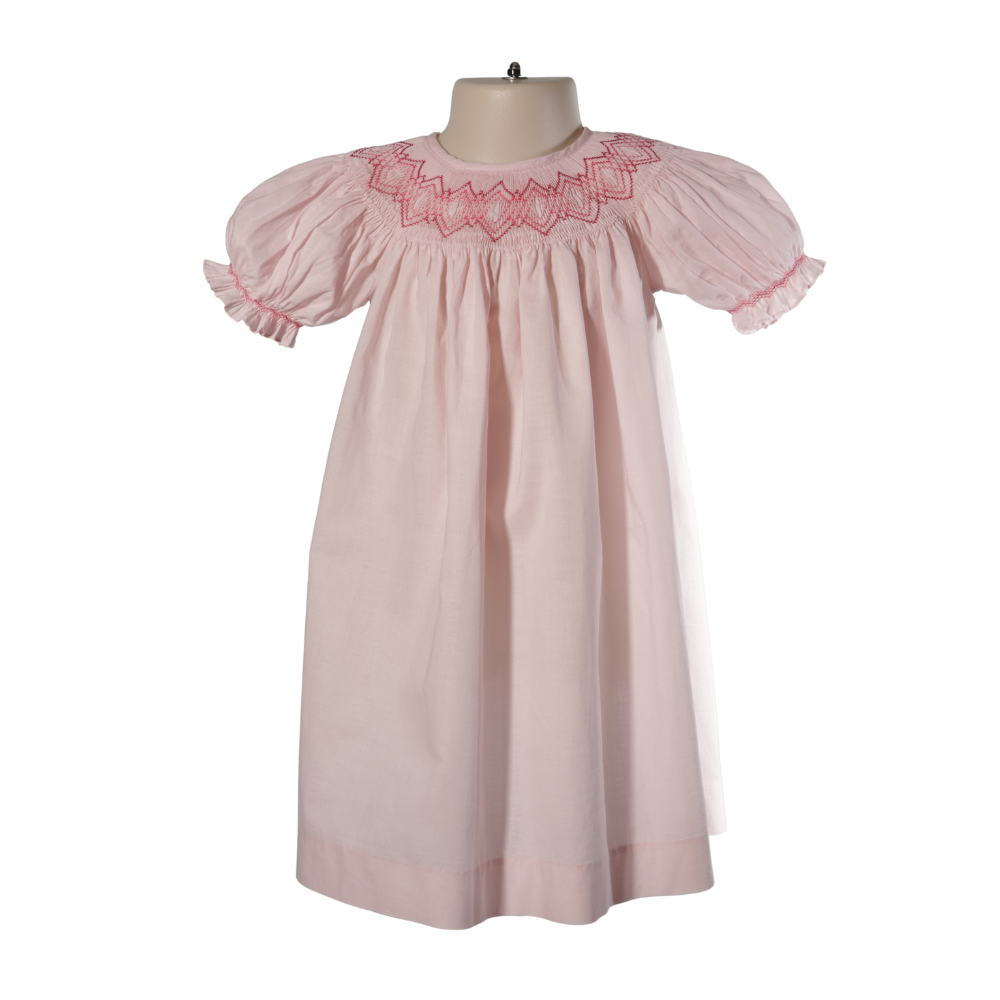 Pink Geo Smocked Bishop Dress
