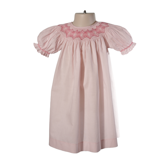 Pink Geo Smocked Bishop Dress