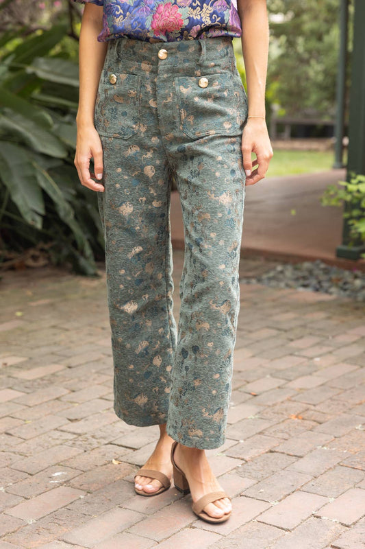 Gilded Grove Velvet Jacquard Pants