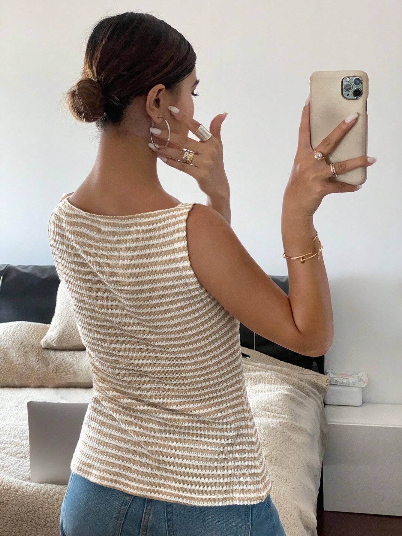 Beige Stripe Knit Vest