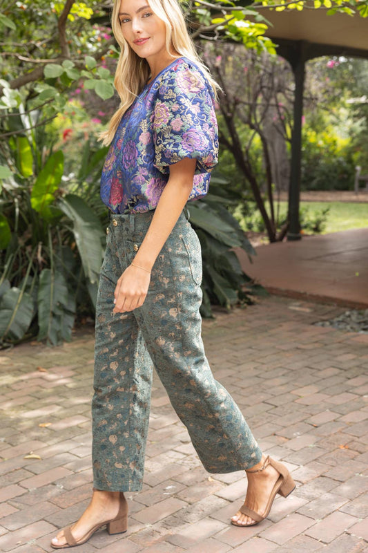 Gilded Grove Velvet Jacquard Pants