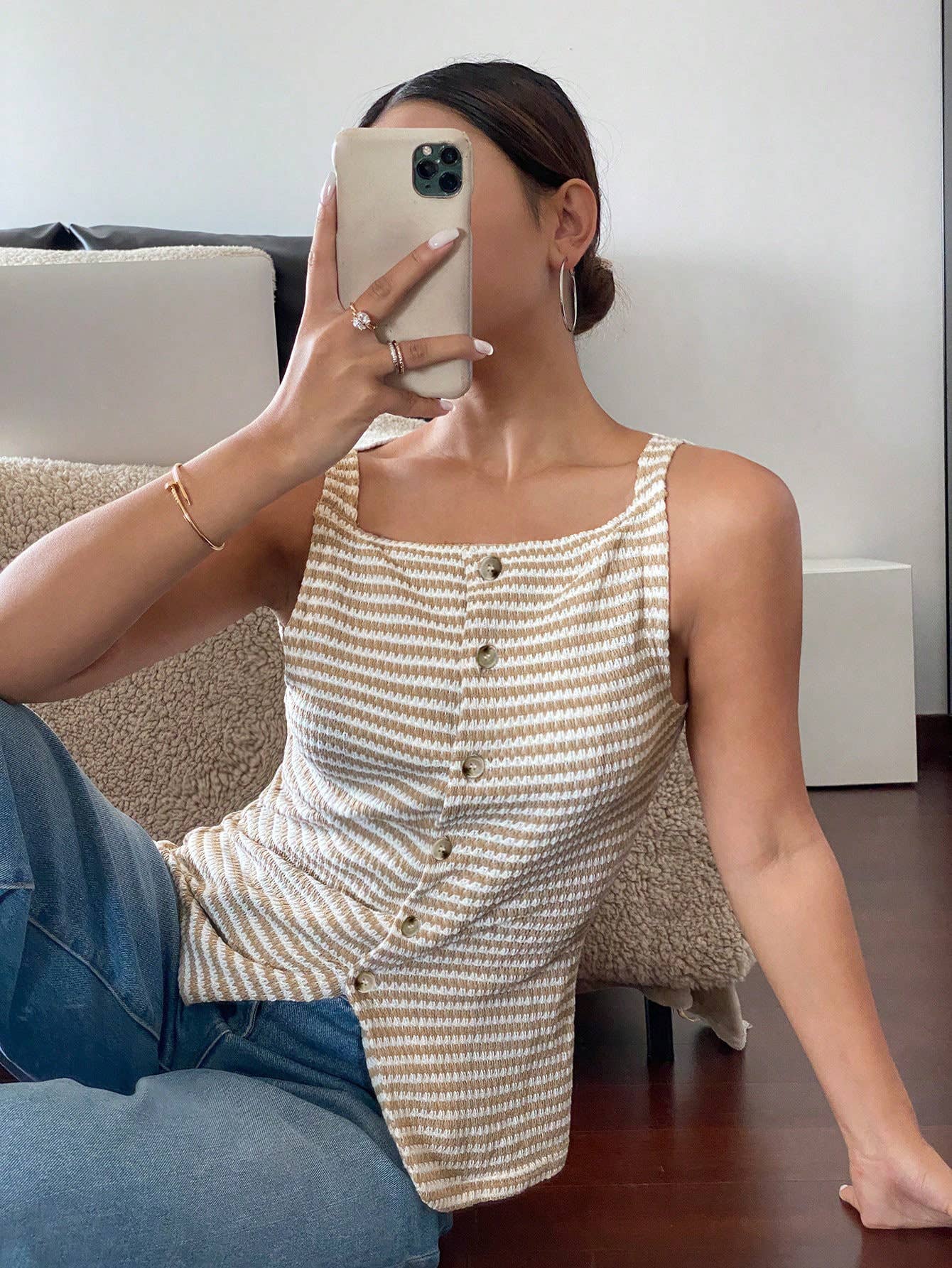 Beige Stripe Knit Vest