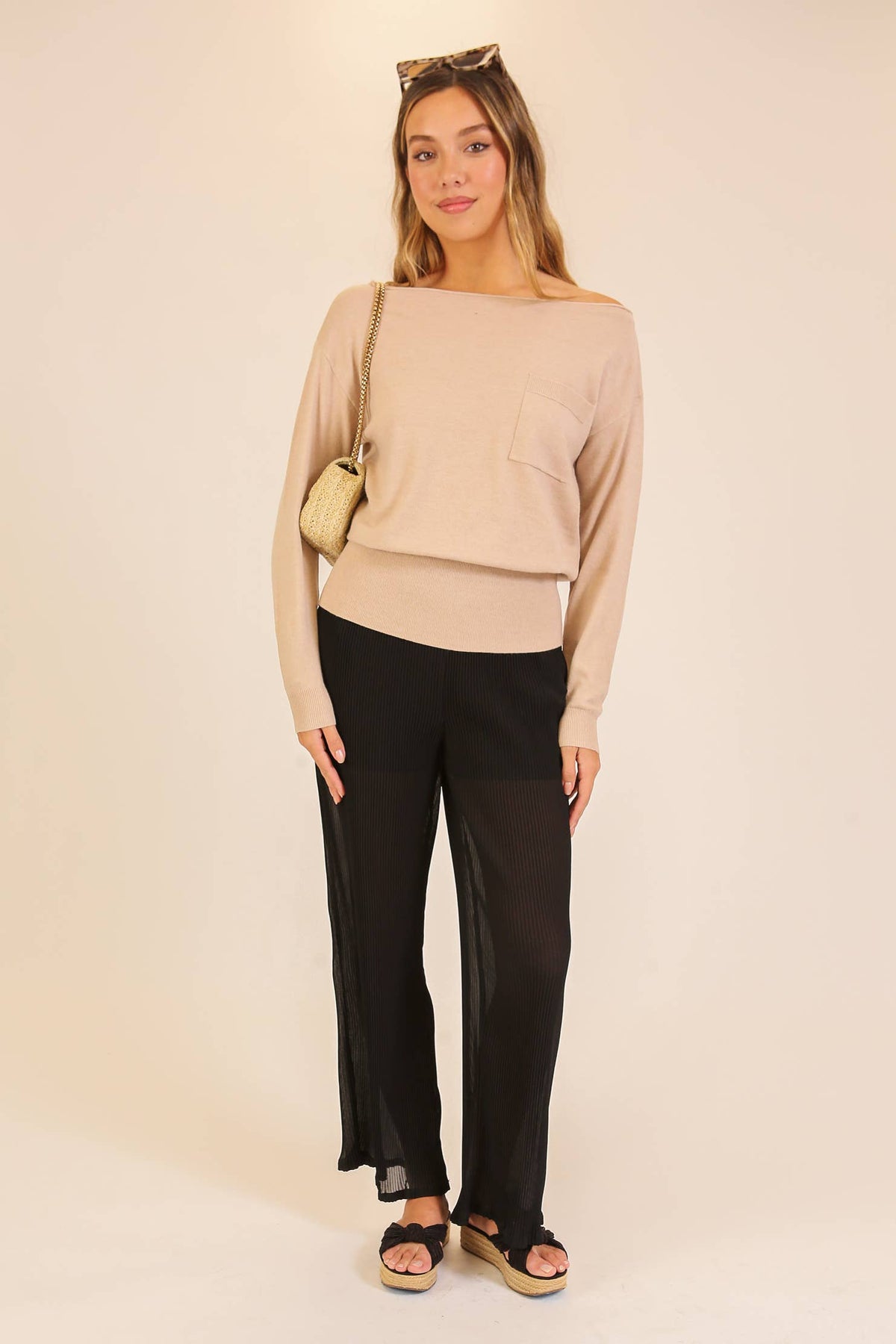 Weekend Boat Neck Sweater - Lt Taupe