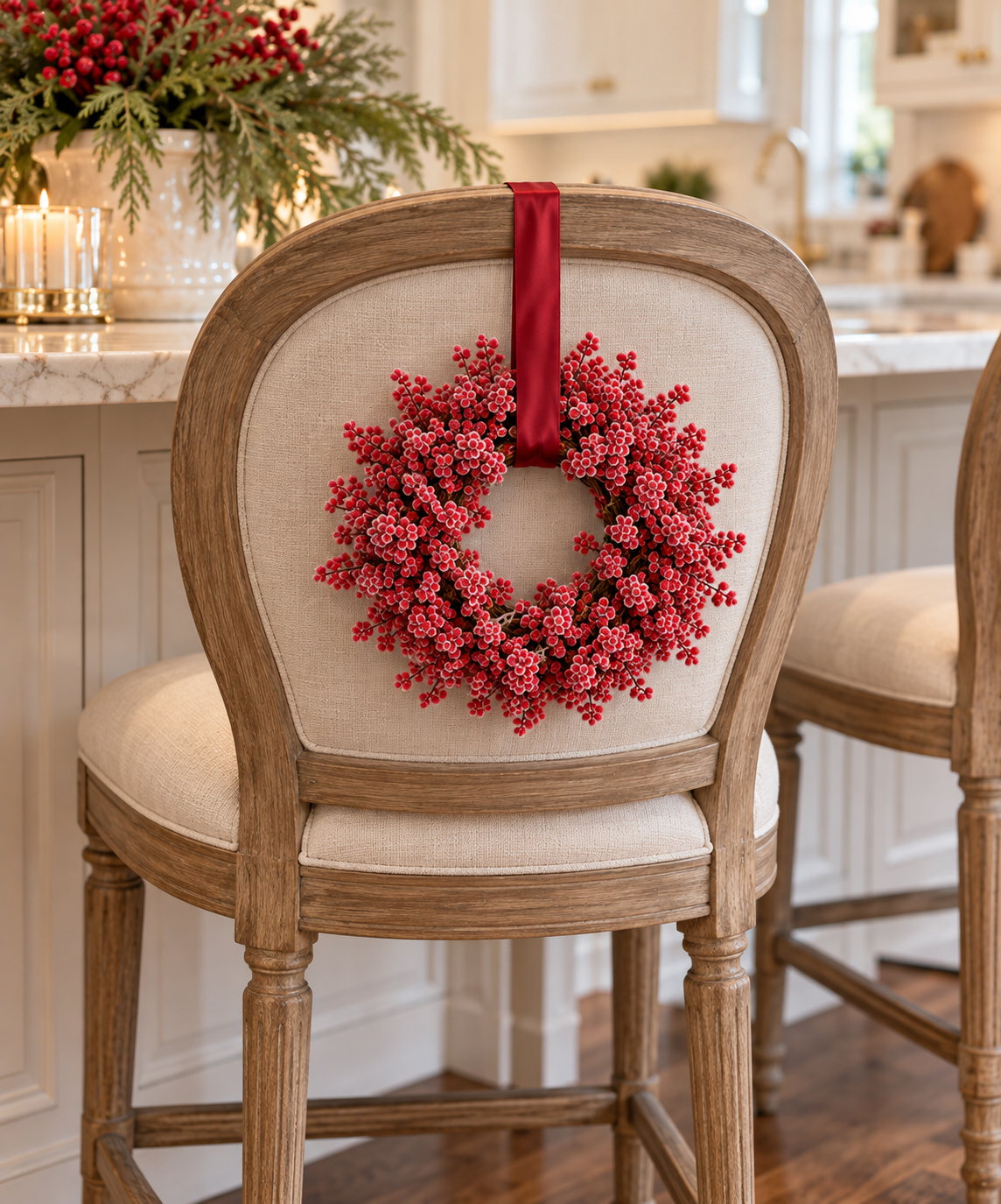 Iced Red Berry Candle Ring 4.25"