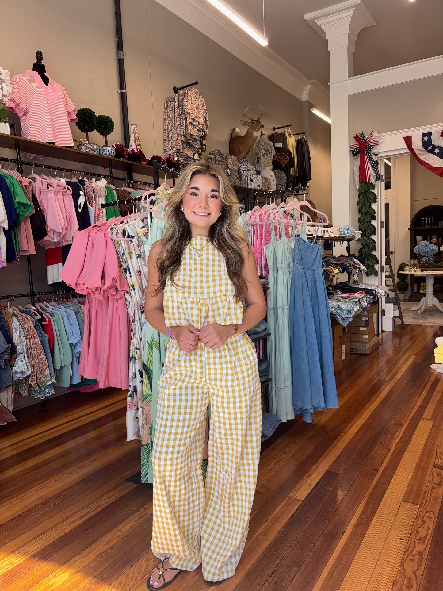 Gingham Peplum Top & Pant Set