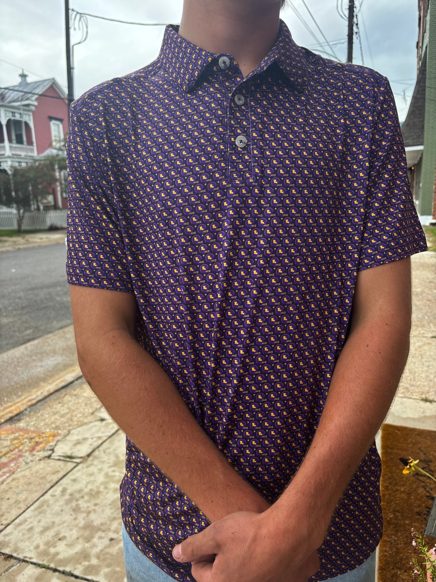 Burlebo Adult Performance Polo- Purple and Gold Helmet
