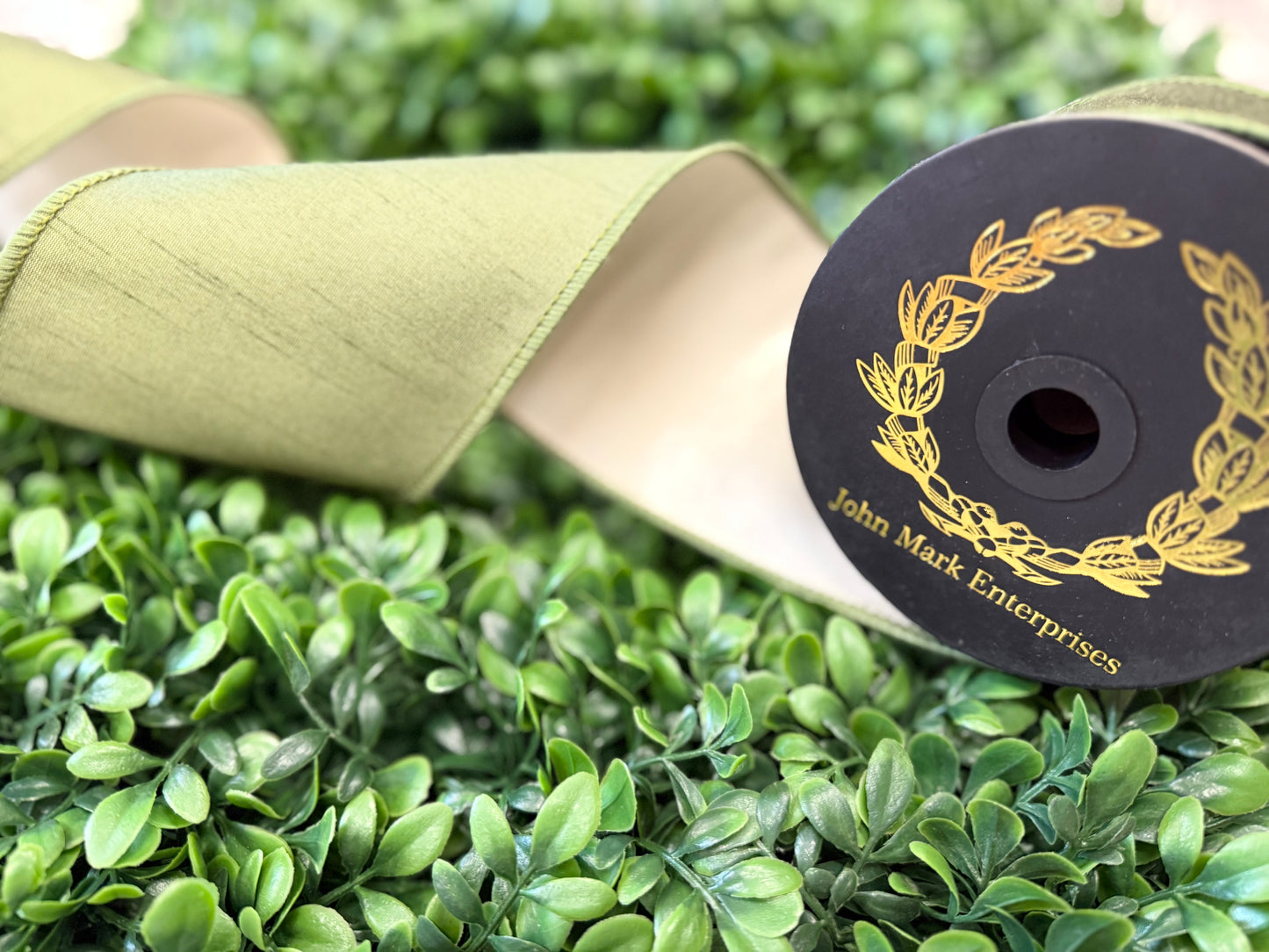 John Mark Ribbon- Olive/Bone Dupion Ribbon