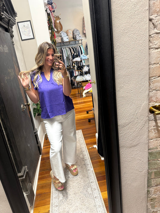 Purple Linen Blend Ruffle Tank