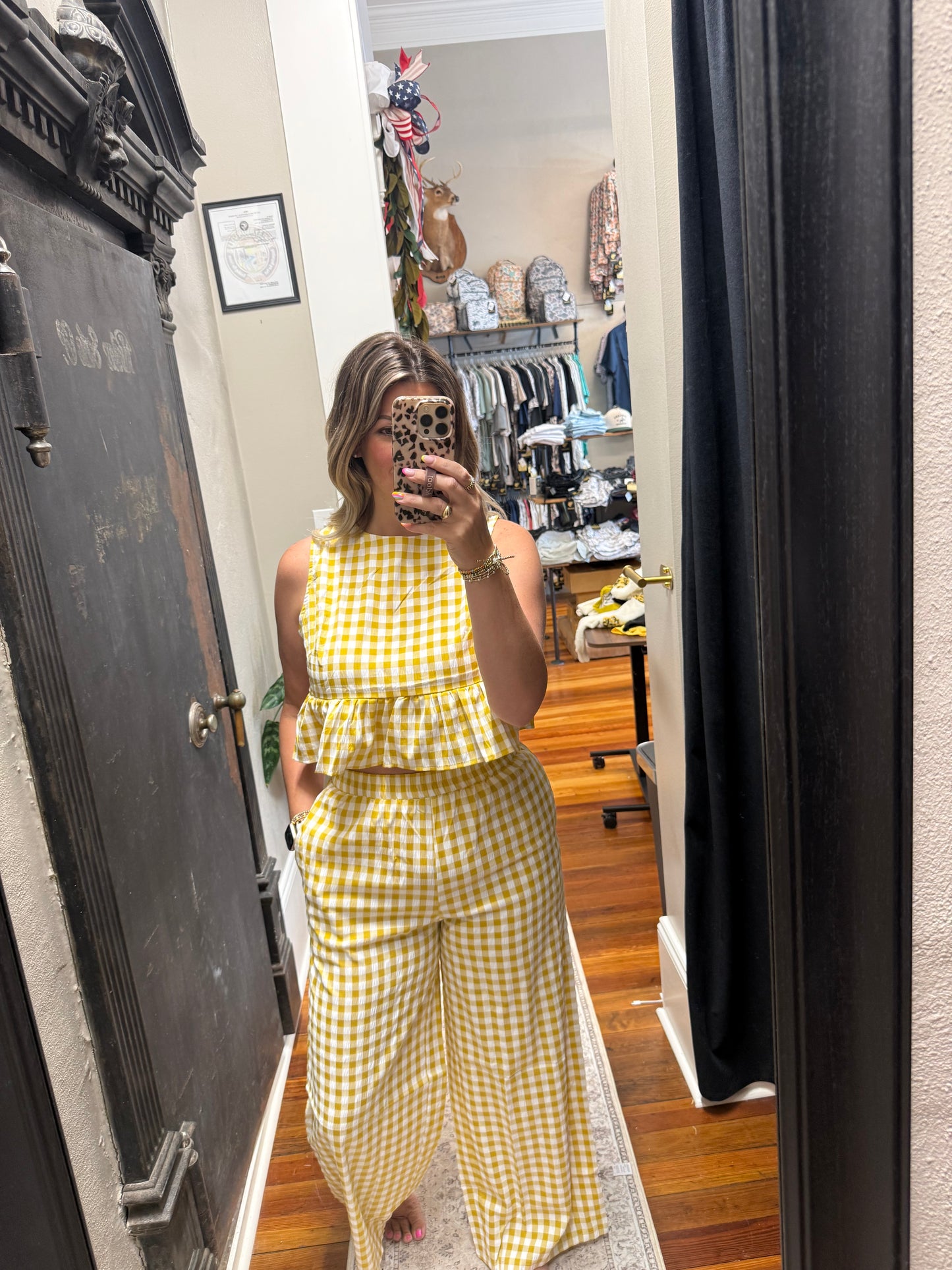 Gingham Peplum Top & Pant Set