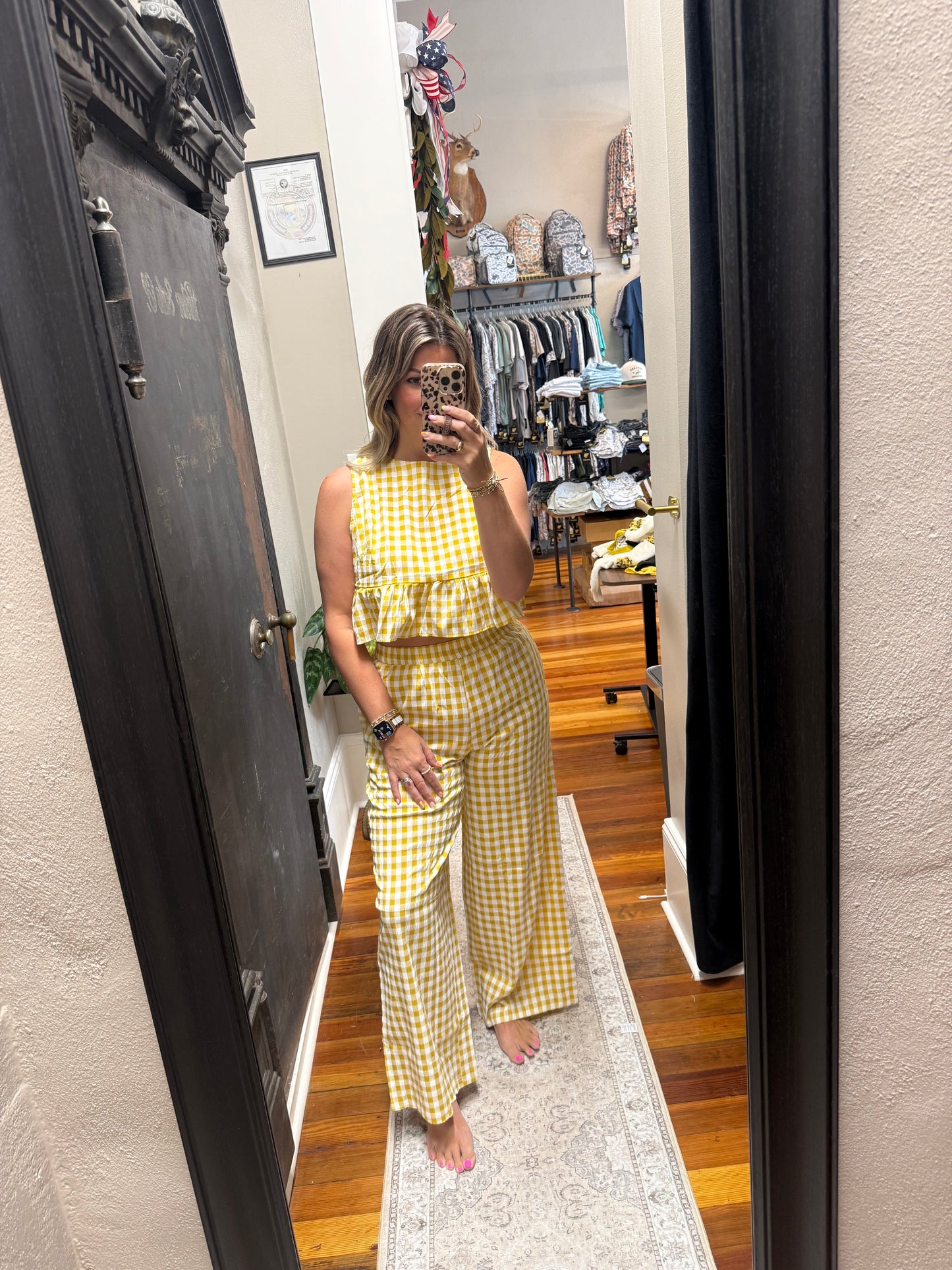 Gingham Peplum Top & Pant Set