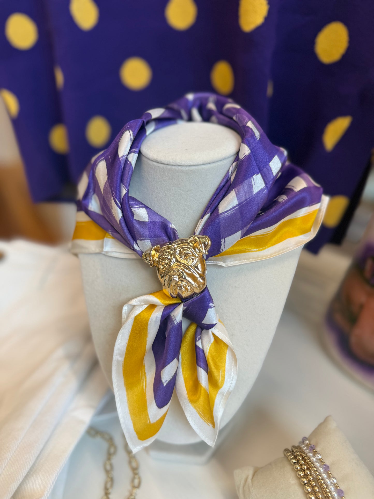 Tailgate Check Scarf in Purple & Gold