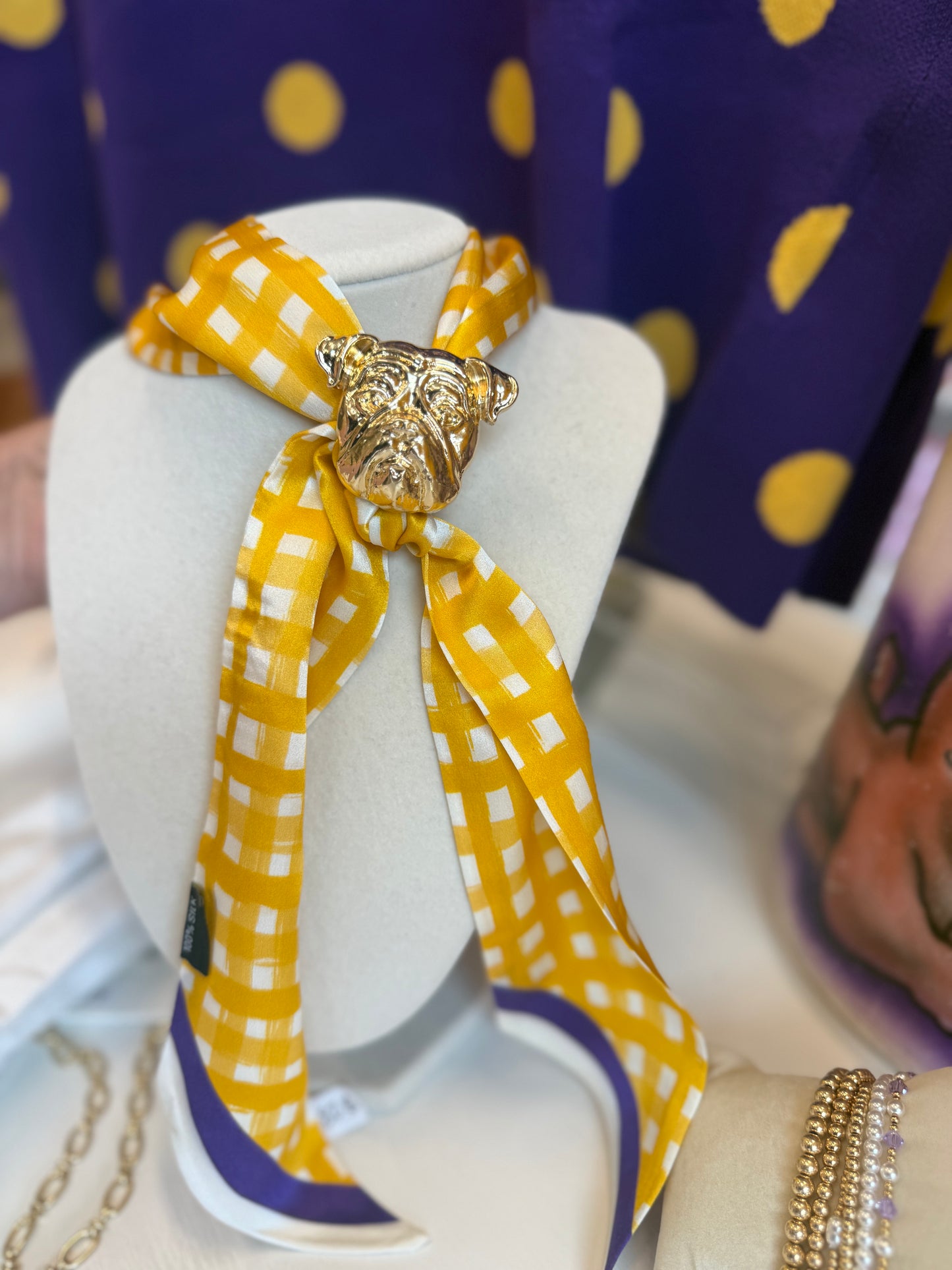 Tailgate Check Twilly in Gold & Purple