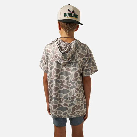 Burlebo Youth Short Sleeve Performance Hoodie- Classic Deer Camo