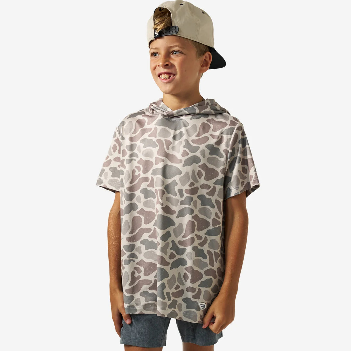 Burlebo Youth Short Sleeve Performance Hoodie- Classic Deer Camo