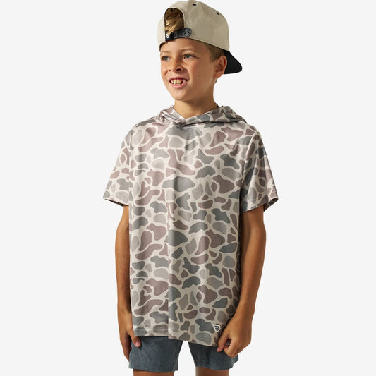 Burlebo Youth Short Sleeve Performance Hoodie- Classic Deer Camo