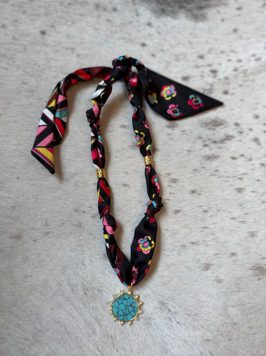 Black & Turquoise Scarf Necklace