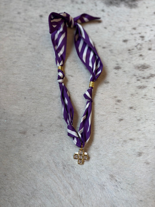 Purple with Cross Scarf Necklace