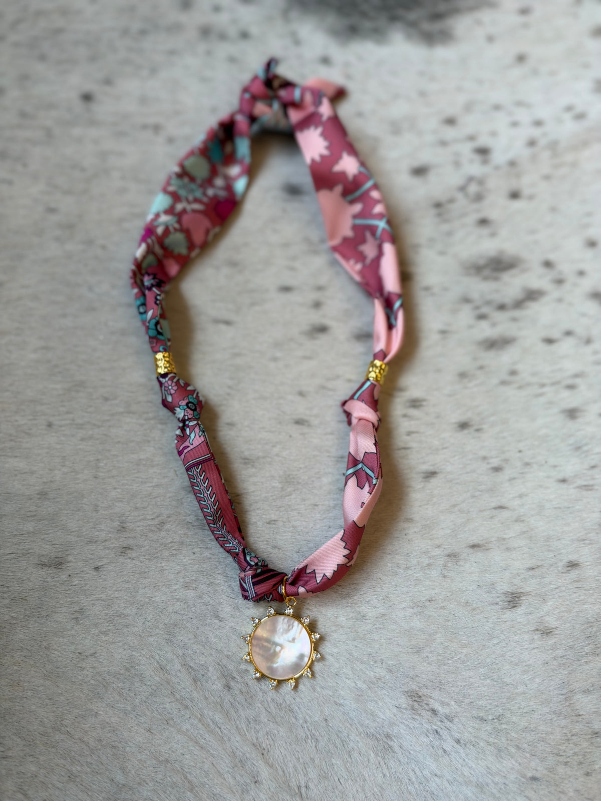 Pink with Circle Pendant Scarf Necklace