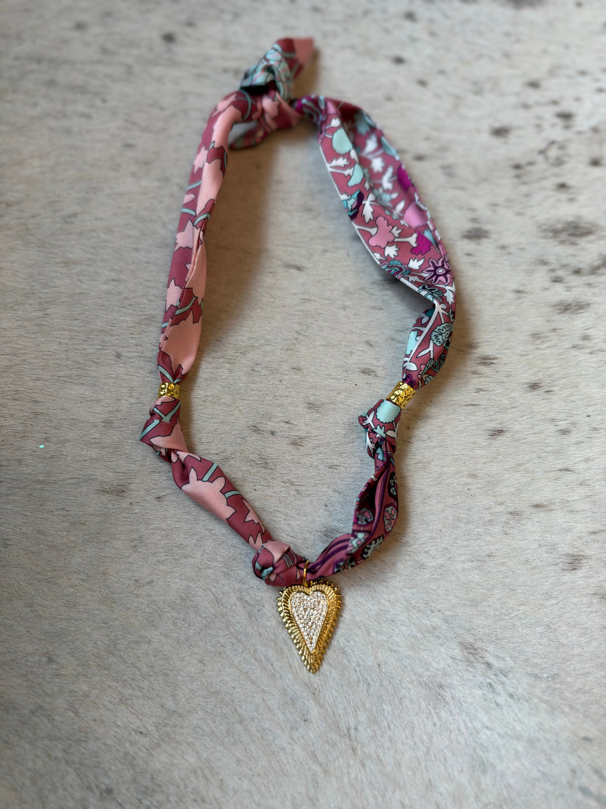 Pink with Heart Scarf Necklace