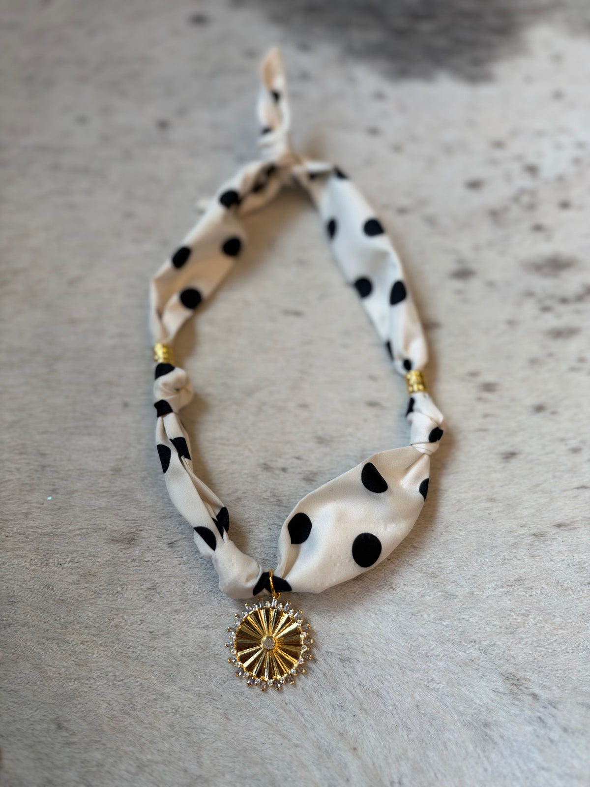 Ivory Polka Circle Pendant Scarf Necklace