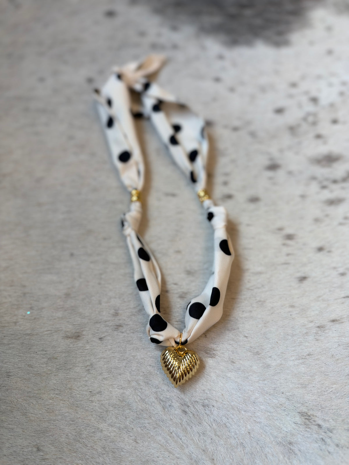 Ivory Polka Heart Scarf Necklace