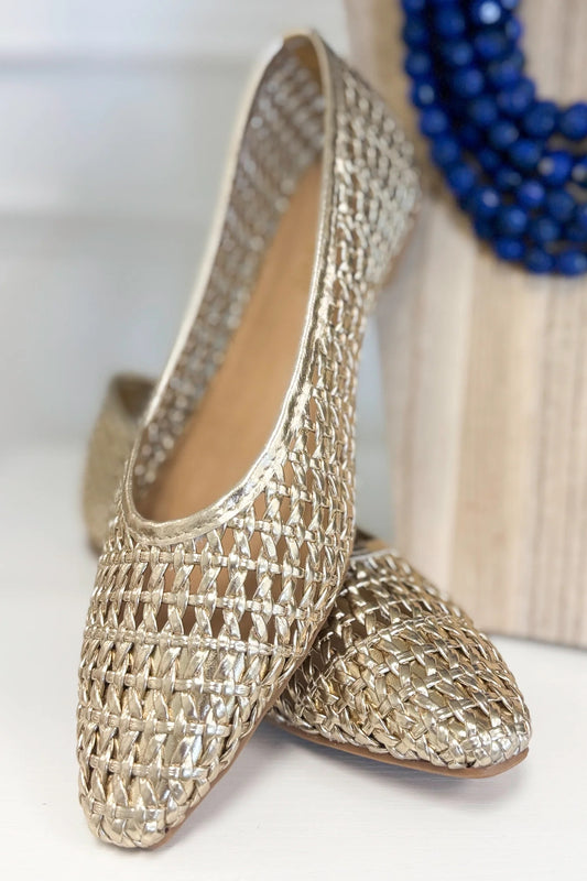 Golden Woven Flats