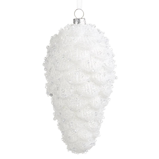 White Crystal Pinecone Ornament- 6.5"