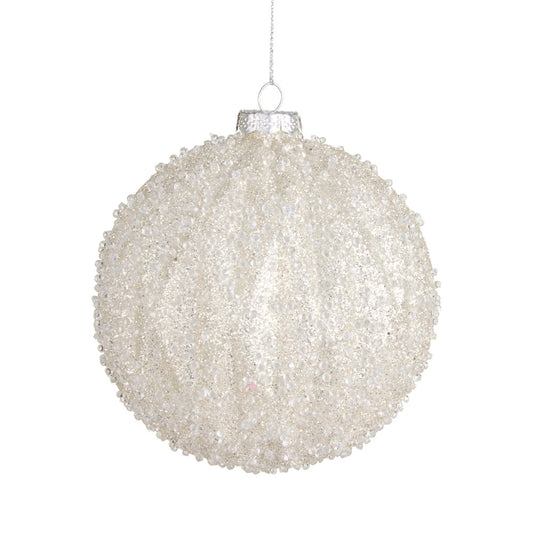 White Sugared Ball Ornament- 5"