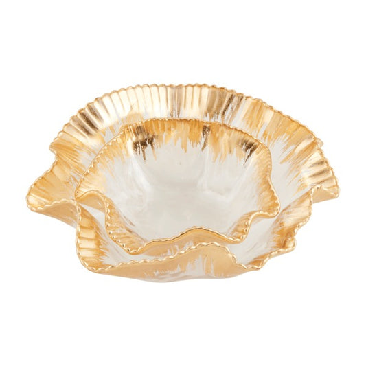 Gold Edge Ruffle Bowl Set Mud Pie