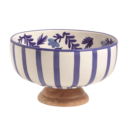 Blue Floral Vine Pedestal Bowl Mud Pie