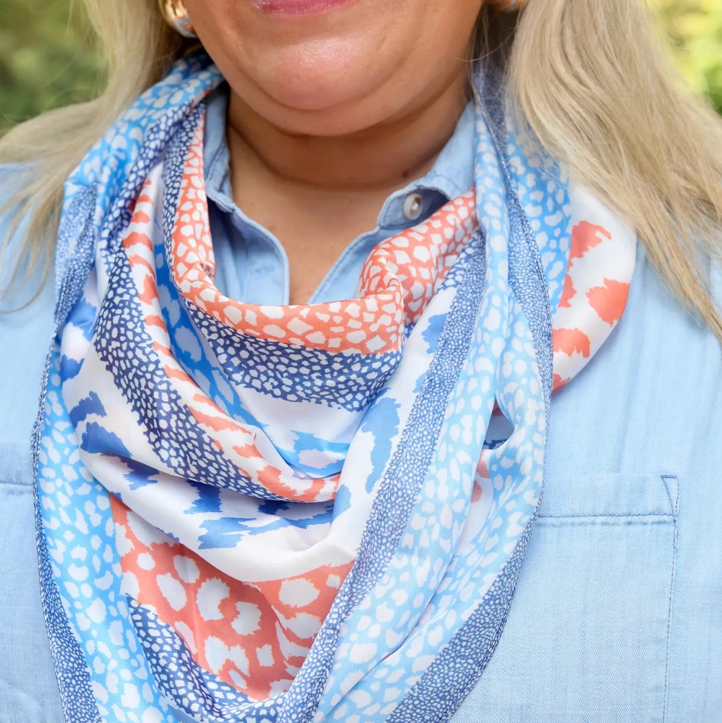 Caroline Hill Mara Animal Print Scarf Blue & Orange