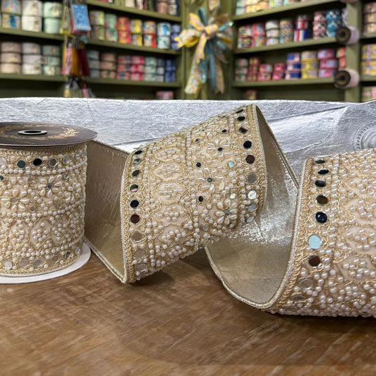 John Mark - Jeweled Pearl Mirror Trim Metallic Dupion Gold