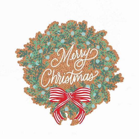 Merry Christmas Wreath Door Mat