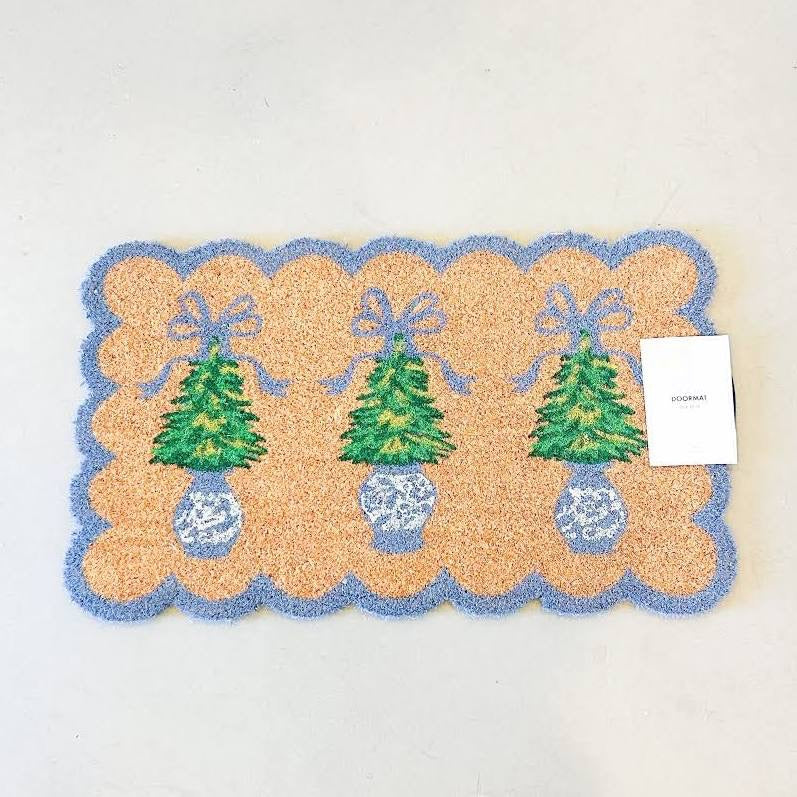 Scalloped Winter Pines Door Mat