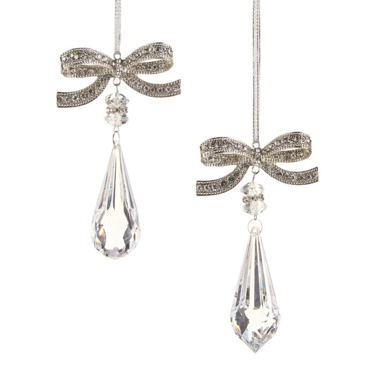 Jeweled Bow with Crystal Drop Ornament- 4.5"