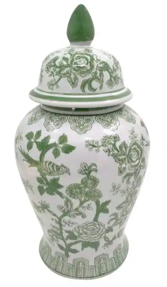 19" Green and White Jar