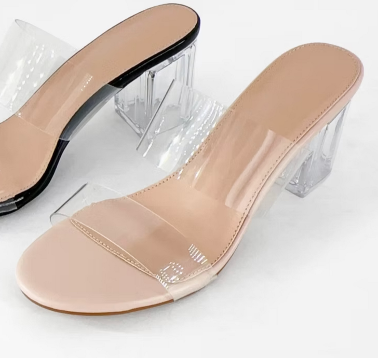 Clear Double-Strap Block Heels