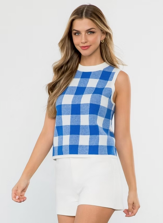 Checkered Knit Sleeveless Top