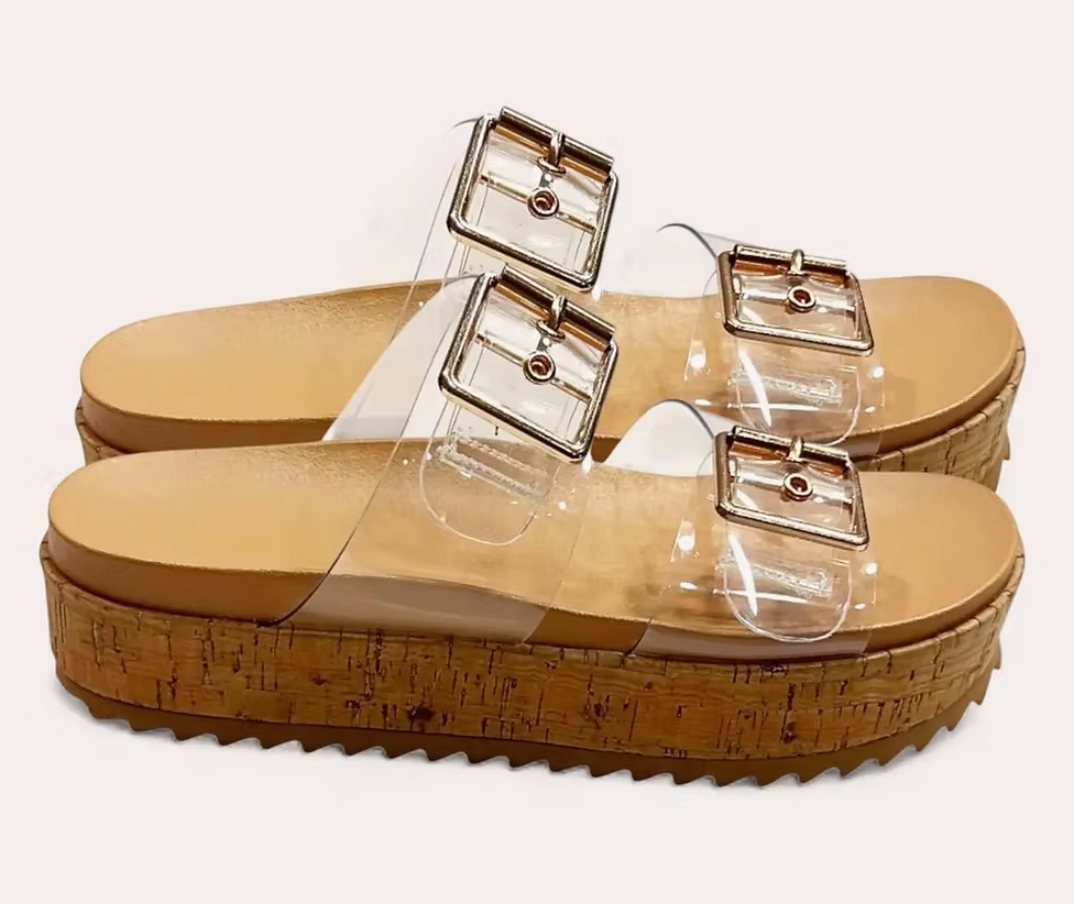 Clear Buckle Chic Cork Platform