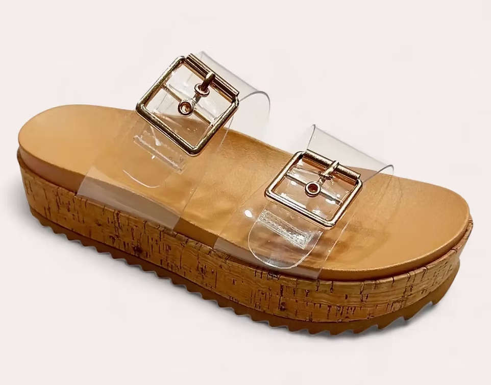 Clear Buckle Chic Cork Platform