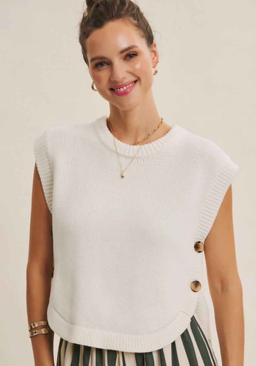 Curved Hem Side Button Sweater Vest Top