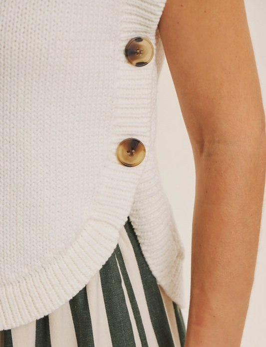 Curved Hem Side Button Sweater Vest Top