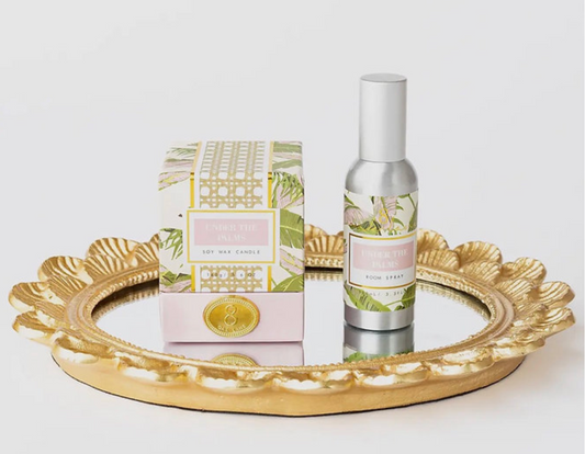 Gold Scalloped Oval Mirrored Vanity Tray