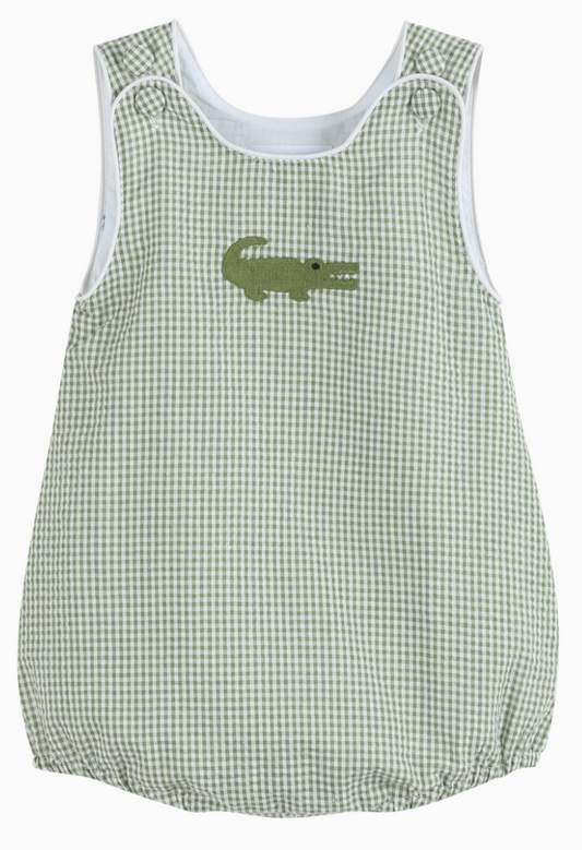 Green Gingham Alligator Bubble Romper