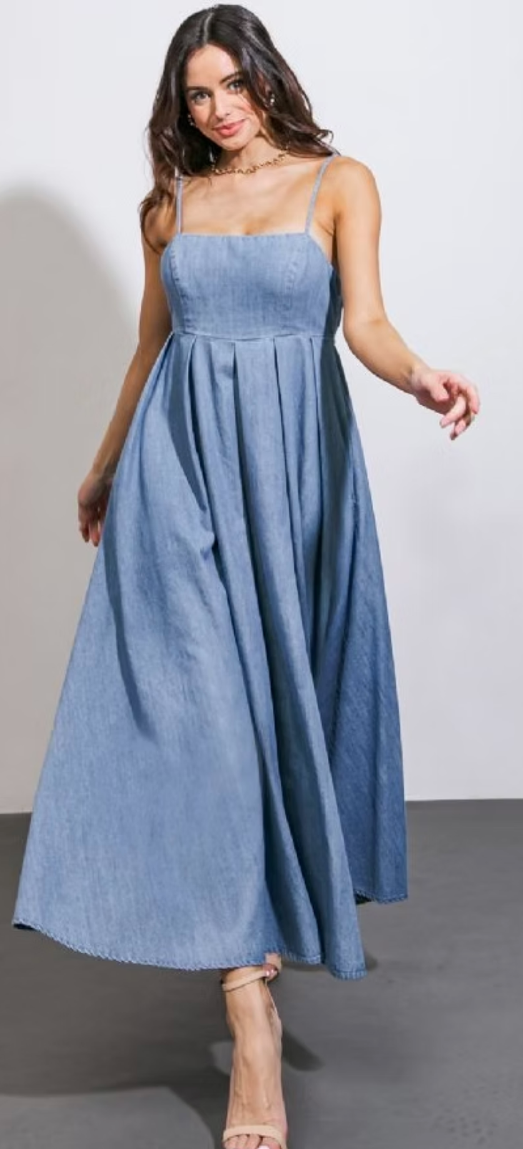 Denim Tie-Back Midi Dress