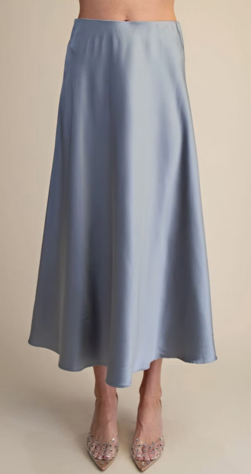 Dusty Blue Satin Midi Skirt