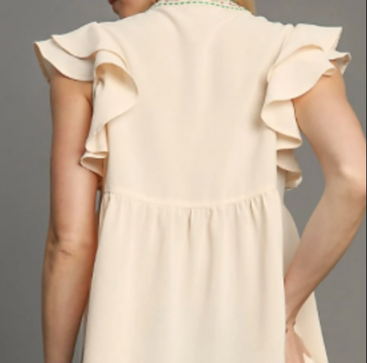Embroidered Ruffle Sleeve Blouse - Plus