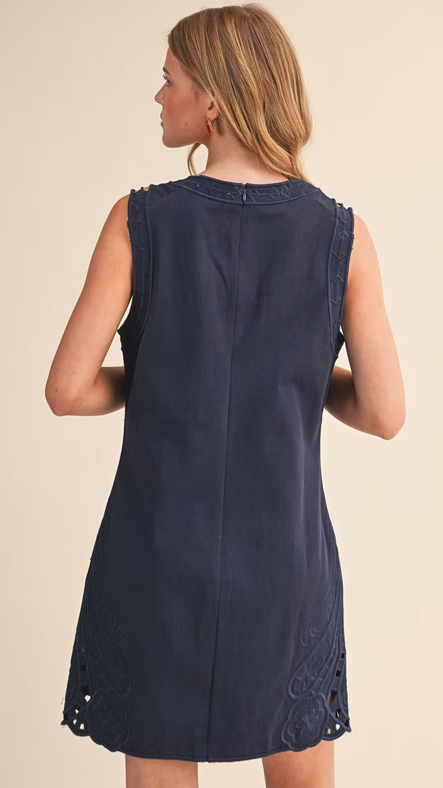 Embroidered Shift Dress with Cut-Outs