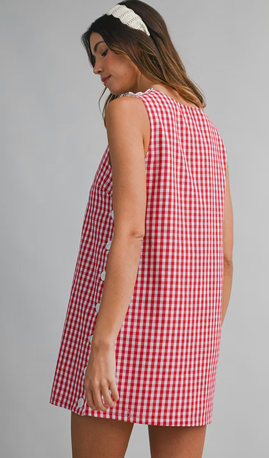 Gingham Sleeveless Side Button Mini Dress
