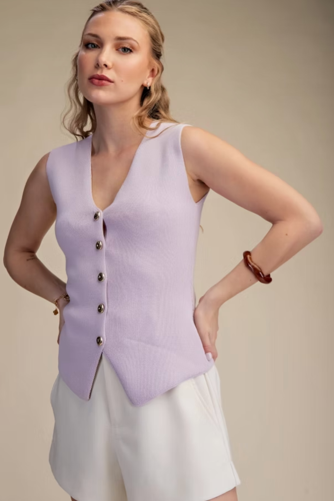 Lavender Button Down Sweater Vest